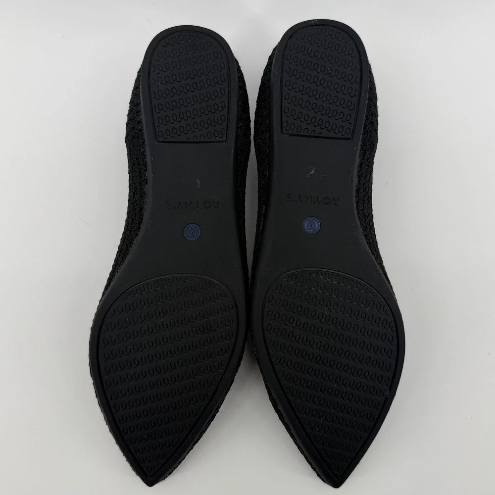 Rothy's The Point Flat Shoes Womens 8.5 Black Pointed Toe Knit Comfort Signature